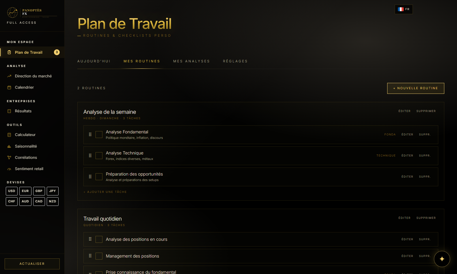Plan de Travail — routines et checklists